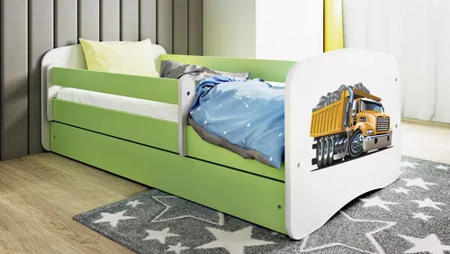 Raumhirsch Kinderbett Lastwagen, Grün, 80x180 cm - Hochwertiges Kinderbett mit abnehmbarer Schutzschiene und geräumiger Schublade für Stauraum. Ideal für ein modernes Kinderzimmer, inklusive verstellbarem Lattenrost und waschbarer Matratze.