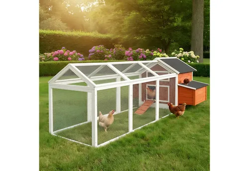 Zooprinz Hühnerstall Betty mit Auslauf 301x113x171 cm - Ideal für den Außenbereich, bietet dieser wetterfeste Hühnerstall mit Regen- und Sonnendach eine sichere Unterkunft für Ihre Hühner. Inklusive Nistkasten und Klappdeckel für einfache Pflege.