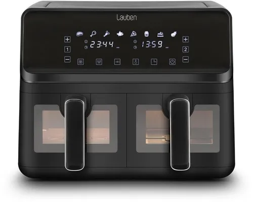 Lauben DualZone® Heißluftfritteuse 8000BC - Heißluftfritteuse mit 8l Volumen und DualZone-Technologie für fettfreies Frittieren. Ideal für ganze Familien, mit 8 voreingestellten Programmen und Sichtfenster für perfekte Ergebnisse.