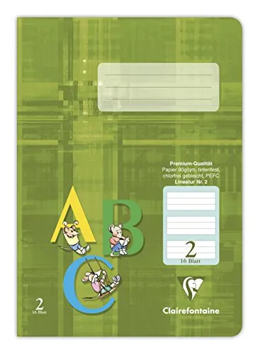 Clairefontaine 331552C - Schulheft DIN A5, 16 Blatt, 90g, grüne Lineatur 2 liniert für 2 Schuljahr, Khaki, 1 Stück