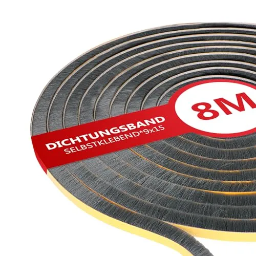XEEINC 8M Bürstendichtung Selbstklebend, 9mm(B) x 15mm(D) Türbürstendichtung Bürstendichtung für Rolladen Schiebetür, Fenster Türdichtung Bürste Insektenschutz - Schwarz