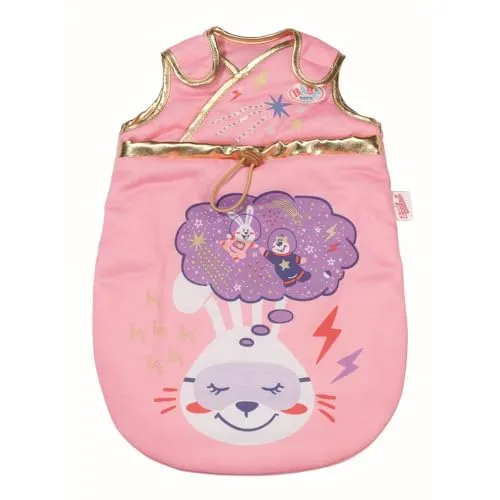 Zapf Creation 831120 BABY born Happy Birthday Schlafsack - rosa Puppenschlafsack für 43cm Puppen mit goldenen Verzierungen und Weltraum-Drucken, mit Klettverschluss zum einfachen Öffnen
