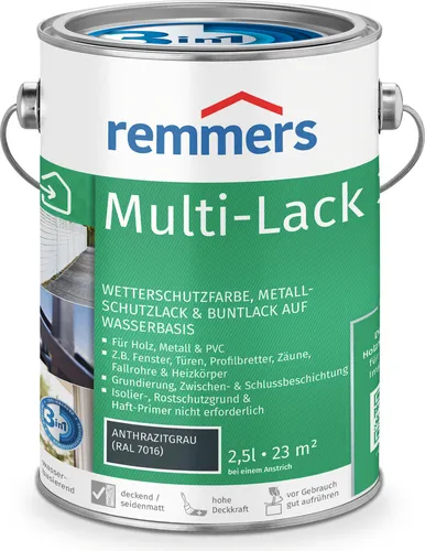 Remmers Multi Isolierlack 3in1 2,5L anthrazitgrau RAL 7016 - Vielseitiger Universallack für innen und außen, ideal für verschiedene Untergründe, seidenmatt mit optimalem Schutz. Perfekt für kreative Projekte!