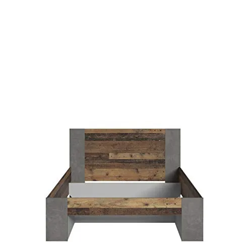 FORTE Clif Jugendzimmer Bett 140x200 cm, Vintage Dekor - Stylisches Bett aus Holzwerkstoff im Old Wood Vintage Dekor, ideal für Jugendzimmer oder Apartments. Pflegeleichte Oberfläche und einfache Montage.