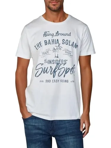 riverso Tshirt Herren Baumwolle Regular Fit RIVLeon Rundhals Kurzarm Sommer Tee Shirt Print, Größe:L, Farbe:Weiß (OJD)
