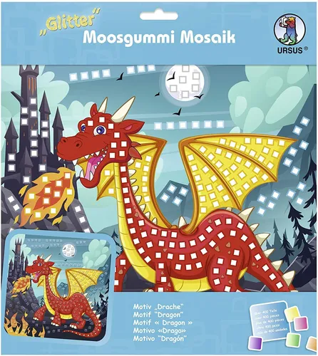 Ursus Moosgummi Mosaik Glitter Drache Bastelset 432 Teile selbstklebend bunt neu