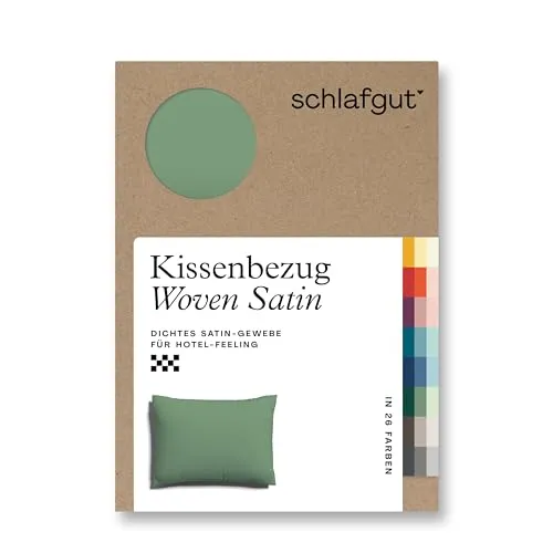 schlafgut Woven Satin Kissenbezug 60x80 cm Green Mid Uni in Premium Hotelqualität, Kopfkissenbezug einzeln mit 100% weicher Baumwolle