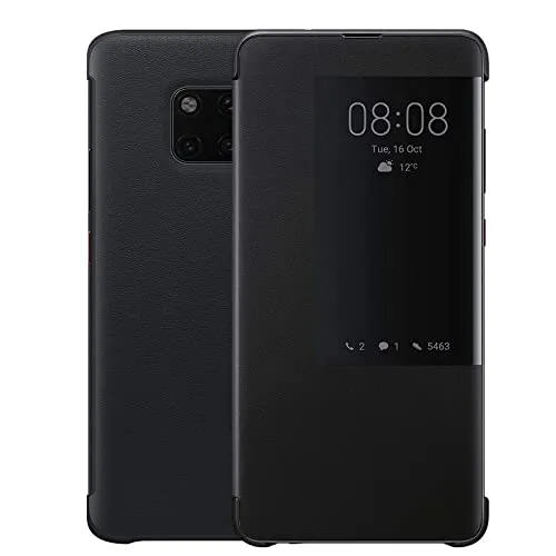 Mate 20 Pro Hülle, Luxus PU Leder Handyhülle, Smart View Flip Cover Schutzhülle [Energiesparmodus Bieten][Umfassender Schutz](Mate20Pro,Schwarz)