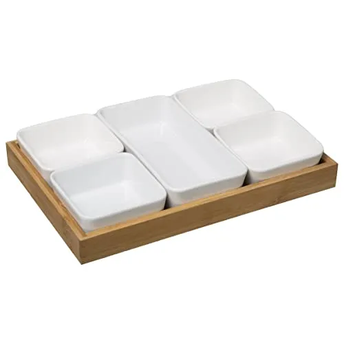 Secret de Gourmet - Bambus-Aperitif-Set Box 6 Stück - Elegantes Serviergeschirr aus Porzellan und Bambus, ideal für stilvolle Aperitifs und besondere Anlässe.
