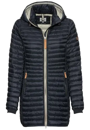 camel active Damen Steppjacke aus recyceltem Polyamid Dunkelblau - Funktionsjacke aus GRS-zertifiziertem recyceltem Polyamid, wasserabweisend und winddicht mit abnehmbarer Kapuze – ideal für aktive Frauen.