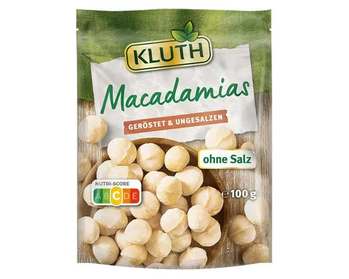 KLUTH Knabberei, Kluth Macadamias geröstet und ungesalzen knackiger Snack 100g