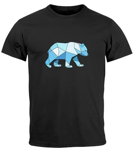 Neverless® Herren T-Shirt Polygon Grafik Bär Outdoor Fashion Tiermotiv Wandern Geometric Style Streetstyle schwarz 4XL