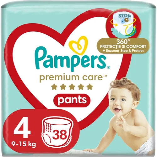 Pampers Premium Care Pants Maxi Size 4 - Einweg-Windelhöschen 9-15 kg - Windeln für Kinder 9-15 kg, mit hervorragender Absorptionsfähigkeit und atmungsaktivem Material für optimalen Komfort und Trockenheit. Einfaches An- und Ausziehen für stressfreie Windelwechsel.