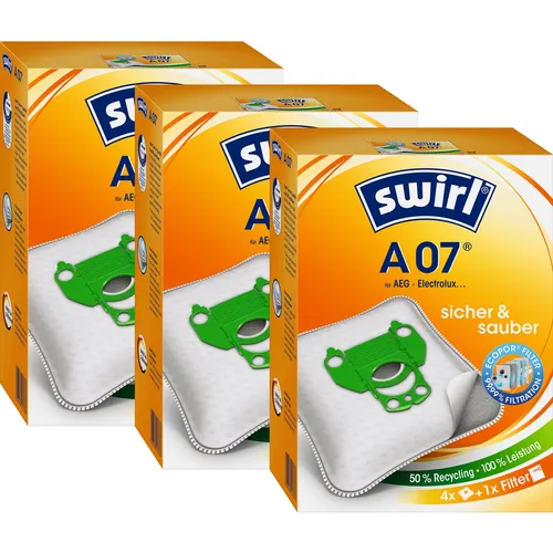 SWIRL Staubsaugerbeutel A 07 EcoPor für AEG Electrolux – 12 Beutel im 3er-Pack - Staubsaugerbeutel für AEG und Electrolux, hohe Filterleistung und umweltfreundlich, ideal für saubere Luft und weniger Allergene.