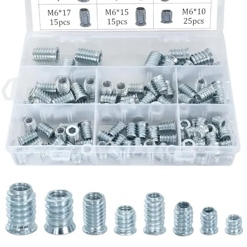 Stk Einschraubmuttern, M6/M8/M10 Gewindeeinsatz, Einschraubmutter Holz, Innensechskant Schraube in Gewindeeinsatz Muttern, Gewindeeinsatz Holz aus Verzinktem Stahl, für Holzmöbel 100