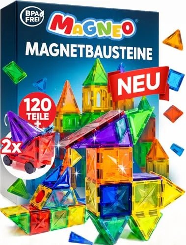 Magneo® Magnetische Bausteine (120 teilig inkl. 2 Autos)