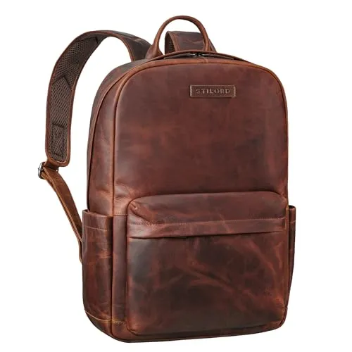 STILORD 'Alois' Klassischer Laptop Rucksack 15 Zoll - Eleganter Rucksack aus hochwertigem Rindsleder mit Platz für Laptops bis 15,6 Zoll. Ideal für den modernen Business-Alltag, mit vielen Fächern und praktischem Trolley-Aufstecksystem.