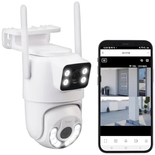 7links Outdoor Kamera: Dual-Objektiv-IP-Außen-Kamera, 2X 2K, 3MP, Pan-Tilt, 360°, WLAN, IP54 (Cameras, 2K-Überwachungskamera, Funk Bewegungsmelder)