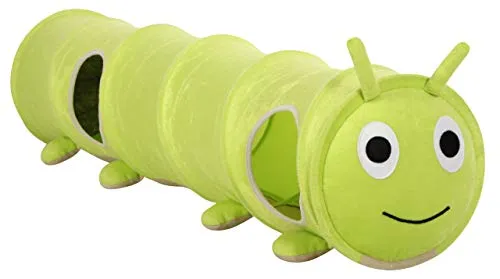 Kerbl Pet Katzentunnel Raupe, Ø 30cm x 170cm, grün, für 1-2 Katzen, Plüschmaterial, formstabil, zusammenfaltbar, Schlafplatz, Rückzugsort