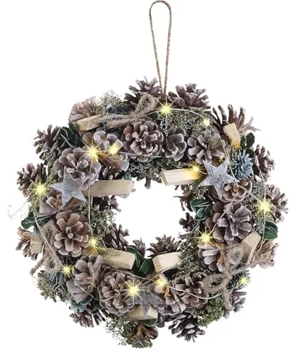 infactory Türkranz Advent: Advents- und Weihnachtskranz mit LED-Beleuchtung, grün/braun, Ø 30 cm (Türkranz Weihnachten LED, Weihnachten Timer, Lichterkette)