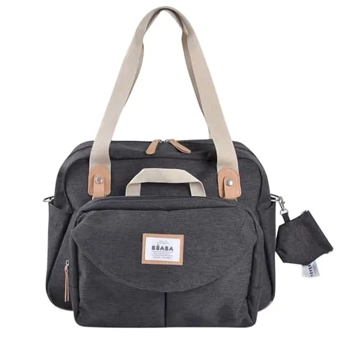 BÉABA, Wickeltasche Genève II, modular, viel Stauraum, mehrere Fächer, abnehmbare Vordertasche, Wickelunterlage, isolierte Lunchtasche, Kinderwagen-Befestigungssystem, Dunkelgrau