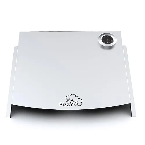 teileplus24 Pizzaaufsatz Gasgrill aus Edelstahl mit Thermometer | Pizza-Cover Pizzaofen, passend für Napoleon Weber Rösle uvm Gasgrill und Holzkohlegrill, 49x39,5x 9cm groß, 3300 g schwer