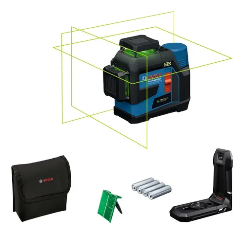 Bosch Kreuzlinienlaser GCL 12V-100-33 CG - Messgeräte mit 3 x 360° grünen Laserlinien für optimale Sichtbarkeit, selbstnivellierend und ideal für präzise Nivellierarbeiten in Innenräumen.