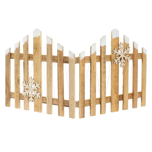 ECD Germany Deko Holz Zaun mit LED - Mini Gartenzaun 77x38 cm - Nussknacker Deko mit warmweißer LED-Beleuchtung und praktischer Timerfunktion – ideal für stimmungsvolle Weihnachtsdekoration im Innenbereich.
