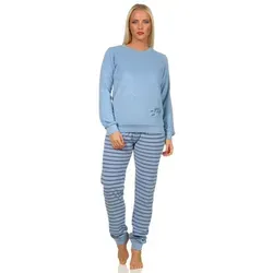 Normann Pyjama Mädchen Frottee Schlafanzug lang - Bequemer Frottee Pyjama für Mädchen in hellblau, ideal für gemütliche Nächte. Mit gestreiften Hosen und praktischen Bündchen für optimalen Sitz.