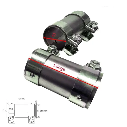 Auspuff Schelle Rohrverbinder Universal Doppelschelle Ø 55 mm x 125 mm