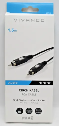 VIVANCO Cinch Kabel, 1,5m Cinch Stecker auf Cinch Stecker 462104