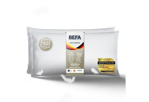 BEFA NATUR 3-Kammer-Kopfkissen TRÄUM SÜß - Premium Daunenkomfort für erholsamen Schlaf - Erlebe traumhaften Schlaf mit dem BEFA NATUR 3-Kammer-Kopfkissen TRÄUM SÜß. Ideal für alle Schlafpositionen, bietet es optimale Unterstützung und kuschelweiche Daunen für höchsten Komfort.