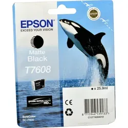 Epson Tinte C13T76084010 Matte Black T7608 - Druckerpatrone für brillante Ausdrucke, 25,9 ml Kapazität, kompatibel mit Epson SureColor SC-P 600, ideal für professionelle Fotodrucke.