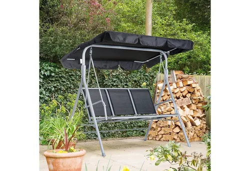 Outsunny Hollywoodschaukel 3-Sitzer mit Dach Schwarz - Hochwertige Hollywoodschaukel für den Außenbereich. Bequem für bis zu 3 Personen, mit verstellbarem Dach und witterungsbeständigem Material. Ideal für entspannende Stunden im Garten.