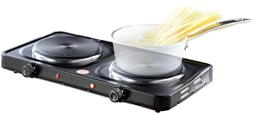 Rosenstein & Söhne Doppelkochplatte: Kompakte elektrische Doppel-Kochplatte 2.000 Watt, 2x 155 mm, 5 Stufen (Campingkocher elektrisch, Elektro Campingkocher, Induktionskochplatte)