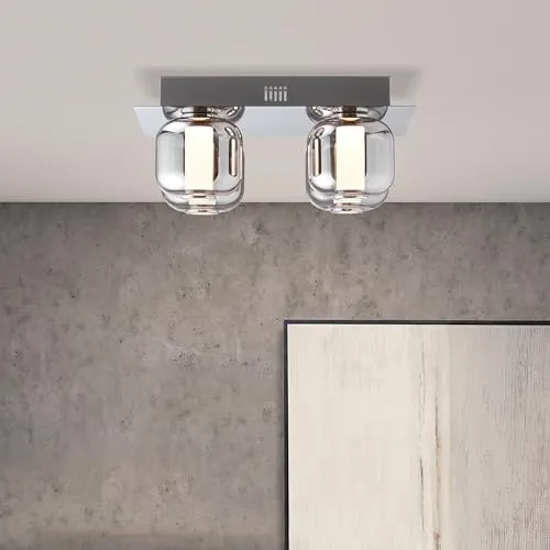 Lightbox moderne LED Deckenlampe - 15 x 35 x 35 cm - elegante Deckenleuchte mit Rauchglas Kugeln als Schirm - 22 W, 2200 lm, 3000 K - aus Metall/Glas/Acryl - in Chrom/Rauchglas
