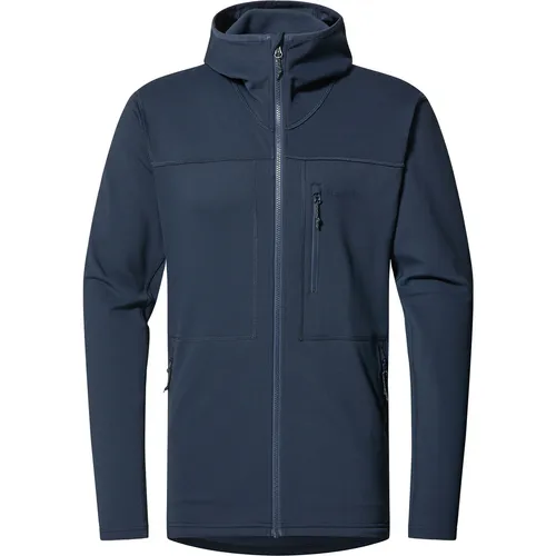 Haglöfs Fleecejacke Rosson mit Kapuze - Dunkelblau, Größe M - Bequeme Fleecejacke für Herren, ideal als Midlayer beim Wandern. Flexibles Material sorgt für Wärme und Atmungsaktivität. Praktische Kapuze und Reißverschlusstaschen bieten zusätzlichen Komfort.