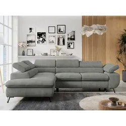 MKS MEBLE Ecksofa Grau mit Schlaffunktion - Sofa in L-Form mit Bettkasten und verstellbaren Kopfstützen, ideal für komfortables Sitzen und Schlafen, sorgt für Ordnung im Wohnzimmer.