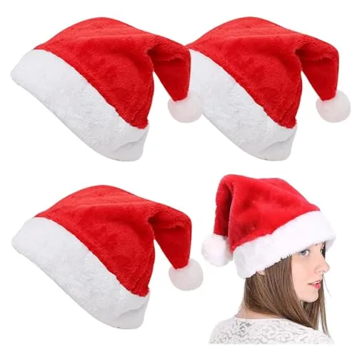 tintoke 3 Stück Weihnachtsmütze für Erwachsene,Nikolausmütze,nikolausmütze erwachsene,Weihnachtsmütze Familie,plüsche weihnachtsmann mütze,Geeignet für Männer und Frauen, Weihnachtsfeiern usw. (3)