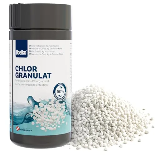 Belko® Chlorgranulat für Pool 1kg, schnelllöslich zur Schnellen Anhebung des Chlorgehaltes, Sichere und schnelle Desinfektion - für Pools, Aufstellpools, Whirlpools, Planschbecken