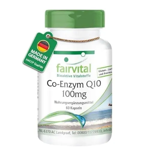 Fairvital | Coenzym Q10 100mg - 60 Kapseln - HOCHDOSIERT - CoQ10 Ubichinon Kapseln - VEGAN