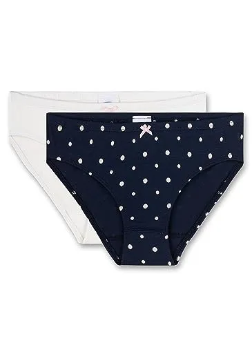 Sanetta Mädchen-Rioslip (Doppelpack) dunkelblau & Off-White Dots | Hochwertige und nachhaltige Unterhose für Mädchen aus Baumwolle. Inhalt: 2er Set Unterwäsche für Mädchen