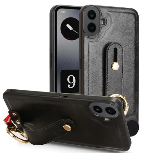 Für Nothing CMF Phone 1 Kunstleder Design Hülle mit Armband Hülle Etuis Schwarz