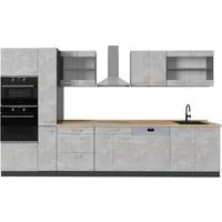 Vicco Küchenzeile R-Line, Beton/Anthrazit, 350 cm ohne Arbeitsplatte - Moderne Küchenzeile mit modularer Bauweise, erweiterbar für mehr Stauraum. Höhenverstellbare Füße für optimale Anpassung an Ihre Körpergröße.