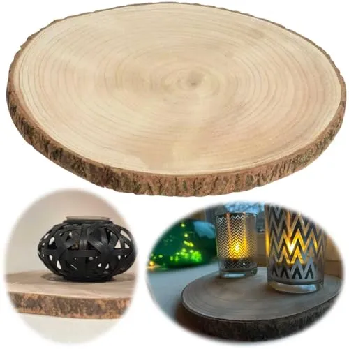 LS-LebenStil Rindenbrett Rindenscheibe Ø 27-33cm Rund Holzscheibe Natur Geschliffen Baumscheibe Holztablett Deko-Teller Kerzenteller Holzplatte Holzbrett Tortenplatte Holz Tablett Tisch-Deko