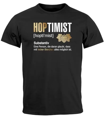 MoonWorks® Herren T-Shirt Hoptimist Bier Trinker Lecker Bierchen Fun Motiv Spruch lustig schwarz 3XL