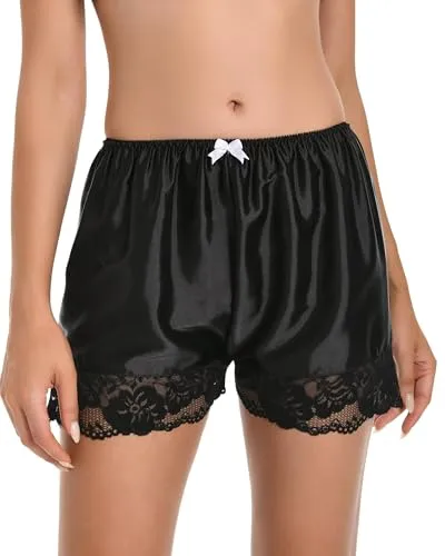Damen Satin French Knickers Höschen Kurze Slips (Schwarz, L)
