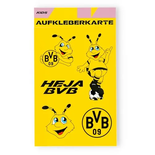 BVB Aufkleberkarte Kids, 5 Sticker mit Maskottchen und Logo, 14,5 x 21 cm, Wasserfest