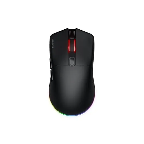 HATOR Pulsar 3 Wireless Gaming-Maus – 11.000 DPI, 2.4GHz/Bluetooth/USB, 68g, RGB, PTFE-Gleiter, Paracord-Kabel, Optical Switches 100M, Windows/Mac/Linux - Schwarz
