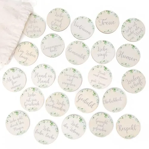 Logbuch-Verlag Eukalyptus Tischdeko Set 24 Holztaler Sprüche Wörte Liebe Hochzeitsdekoration Tisch S – Valentinsgeschenk | Deko Muttertag Hochzeit